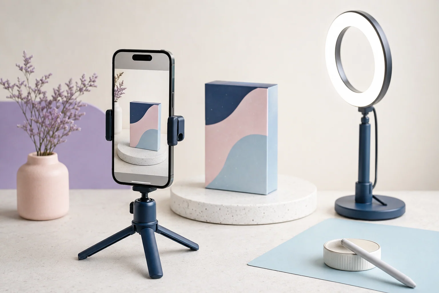 Telefon nagrywający produkt w małym studiu